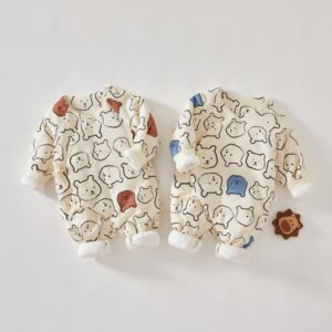 Kids Baby Boys Girls Autumn Winter Casual Cute Cartoon Animal Print Long Sleeve Round Neck Romper