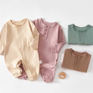 Kids Baby Boys Girls Casual Cute Solid Color Long Sleeve Round Neck Romper