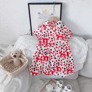 Kids Girls Casual Cartoon Single-breasted Polka Dot Lapel Short Sleeve Shirt Dress