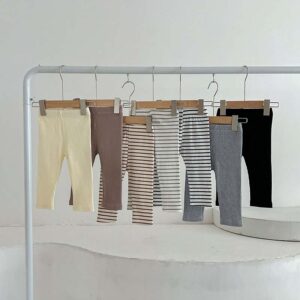 Kids Baby Boys Girls Casual Basic Versatile Solid Color Stripe Leggings Pants