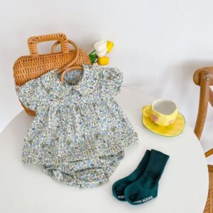 Kids Baby Girls Casual Cute Tiny Flower Print Short Sleeve Lapel Top Shorts Set