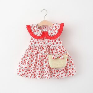 Kids Baby Girls Casual Cute Tiny Flower Print Sleeveless Round Neck Dress