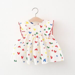 Kids Baby Girls Cute Sweet Heart Print Sleeveless Round Neck Dress