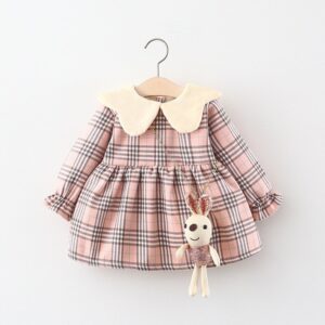 Kids Baby Girls Casual Cute Stripe Print Fleece Long Sleeve Lapel Dress