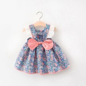 Kids Baby Girls Casual Cute Sweet Tiny Flower Print Bow Sleeveless Dress