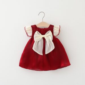 Kids Baby Girls Casual Cute Sweet Bow Sleeveless Round Neck Mesh Dress
