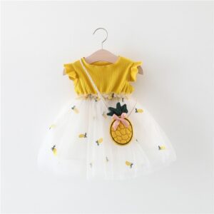 Kids Baby Girls Casual Cute Sweet Pineapple Pattern Sleeveless Round Neck Mesh Dress
