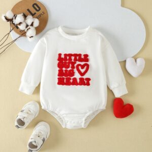Kids Baby Girls Casual Cute Sweet Plush Letter Heart Long Sleeve Round Neck Romper