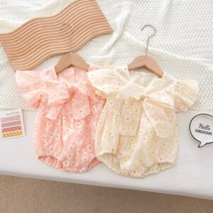 Kids Baby Girl Fashion Cute Princess Floral Printing Bow Romper