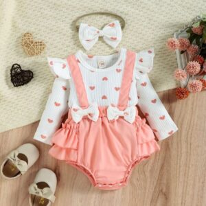 Kids Baby Girls Spring Autumn Casual Cute Heart Print Long Sleeve Round Neck Romper