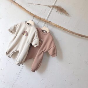 Kids Baby Boys Girls Autumn Winter Casual Cute Basic Rainbow Strip Long Sleeve Round Neck Bodysuit