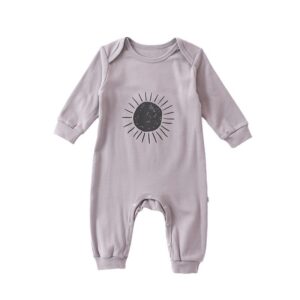 Kids Baby Boys Girls Fashion Casual Versatile Sun Moon Rainbow Strip Long Sleeve Round Neck Bodysuit