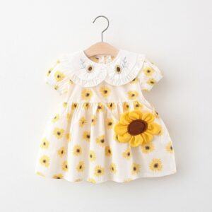 Kids Baby Girls Fashion Casual Cute Floral Short Sleeve Lapel Dress