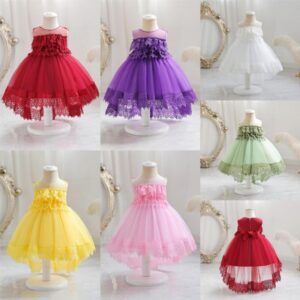 Kids Baby Girls Fashion Party Hollow Mesh Sleeveless Round Neck Tutu Princess Dress