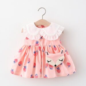 Kids Baby Girls Casual Cute Strawberry Floral Sleeveless Lapel Dress