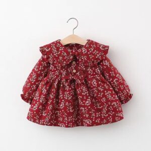 Kids Baby Girls Casual Cute Tiny Flower Long Sleeve Lapel Dress