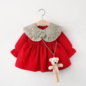 Kids Baby Girls Casual Cute Ruffled Tiny Flower Long Sleeve Dress