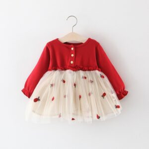 Kids Baby Girls Casual Cute Long Sleeve Round Neck Mesh Dress