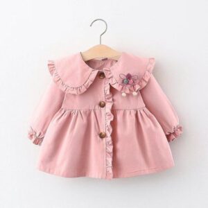 Kids Baby Girls Cute Sweet Solid Color Long Sleeve Lapel Dress