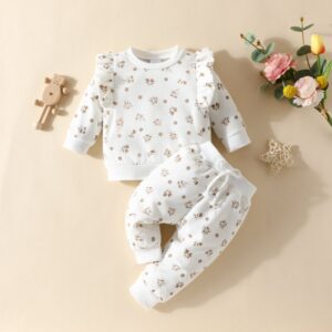 Kids Baby Girls Casual Cute Floral Long Sleeve Round Neck Sweatshirts Pants Sets