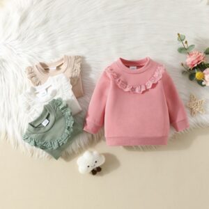 Kids Baby Girls Casual Cute Solid Color Basic Long Sleeve Round Neck Sweatshirts