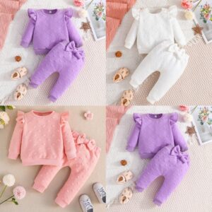Kids Baby Girls Spring Autumn Casual Solid Color Heart Long Sleeve Sweatshirts Pants Sets