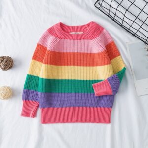 Winter Fashion Baby Kid Girl Rainbow Color Long Sleeves Kintted Sweater