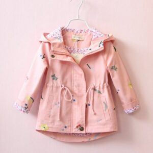 Children Kids Toddlers Girls Floral Embroidered Long-Sleeved Hooded Jacket