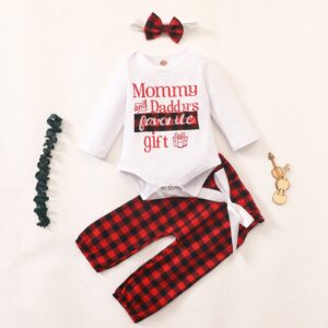 Baby Girl Christmas Letter Plaid Print Three-Piece Set