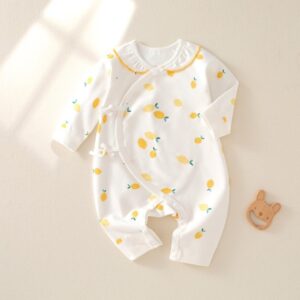 Kids Baby Unisex Fashion Casual Cute Lavender Lemon Cherry Pattern Long Sleeve Romper