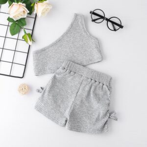 Kids Baby Girls Summer Fashion Casual Solid Color Oblique Shoulder Vest Shorts Sets