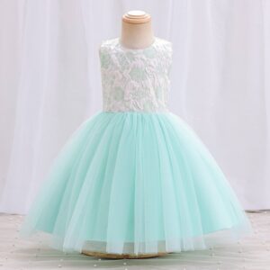 Kids Baby Girls Fashion Party Cute Sweet Solid Color Floral Pleated Sleeveless Mesh Party Tutu Dress