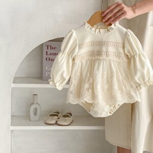 Kids Baby Girls Spring Autumn Fashion Casual Cute Solid Color Wafflour Long Sleeve Round Neck Romper