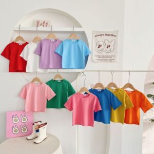 Children Kids Baby Fashion Girls Boys Short-Sleeved Candy Color T-Shirt