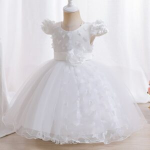 Kids Baby Girls Summer Fashion Party Cute Sweet Solid Color Butterfly Pleated Sleeveless Sequins Mesh Party Tutu Dress