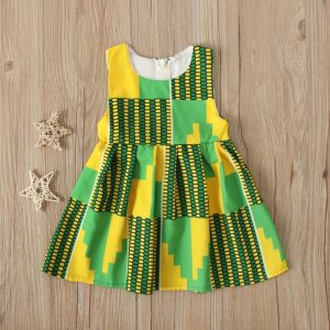Kids Baby Girls Summer Fashion Casual Color Block Geometric Bohemian Vest Dress