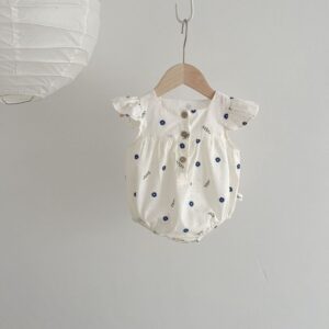 Kids Baby Girls Pastoral Style Cotton Flying Sleeve Single-Breasted Printing Bodysuit