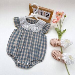 Kids Baby Girls Lace Cotton Peter Pan Collar Sleeveless Ruffled Sleeve Bodysuit