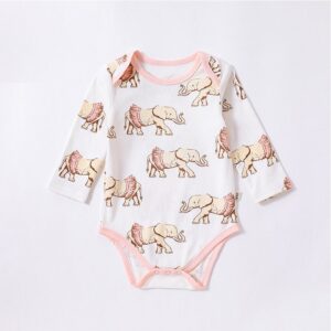 Kids Baby Unisex Spring Autumn Cute Casual Elephant Duck Aoi Lion Tiger Pattern Round Neck Romper