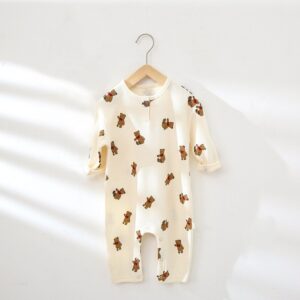 Kids Baby Unisex Spring Autumn Cute Casual Wafflick Cartoon Bear Pattern Round Neck Bodysuit