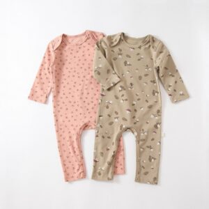 Kids Baby Unisex Spring Autumn Cute Casual Cotton Solid Color Bell Pine Pattern Round Neck Bodysuit