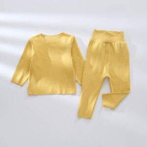 Kids Baby Unisex Spring Autumn Cute Casual Solid Color Striped Round Neck High Waist Pants Set