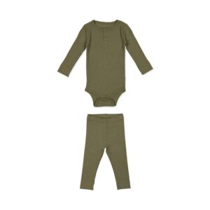 Kids Baby Unisex Spring Autumn Cute Casual Cotton Solid Color Vertical Button Crewneck One-Piece Romper
