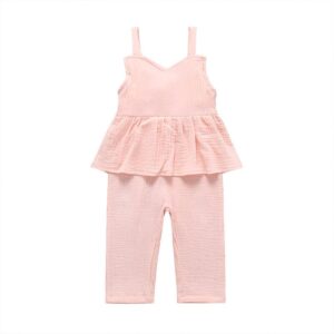 Girls Solid Color Stringy Selvedge Design Romper