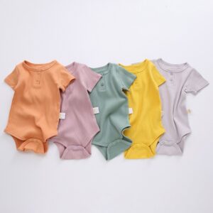 Kids Baby Unisex Summer Casual Cute Cotton Solid Color Round Neck Jumpsuits Bodysuit