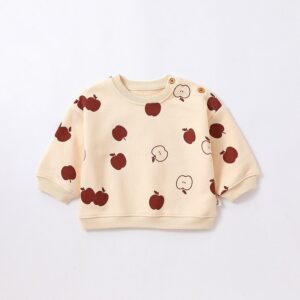 Kids Baby Unisex Autumn Winter Casual Cute Apple Leaves Moon Pattern Fleece Warm Sweater Round Neck Romper