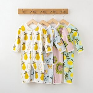 Kids Baby Unisex Spring Summer Casual Cute Pear Lemon Butterfly Pattern Cotton V Neck Jumpsuit Bodysuit