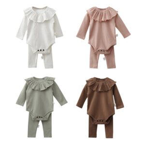Kids Baby Unisex Spring Autumn Casual Cute Cotton Polka Dot Long Sleeve Trousers Round Neck Set