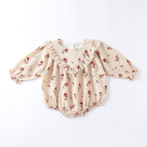 Kids Baby Girls Spring Autumn Casual Cute Cotton Tiny Flower Round Neck Bodysuit