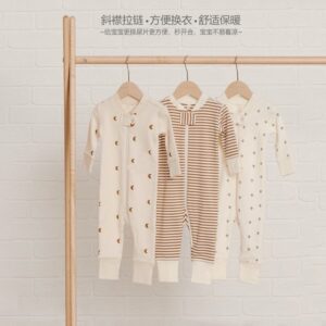 Kids Baby Girls Boys Spring Cute Cotton Cactus Moon Striped Pattern Zipper Bodysuit